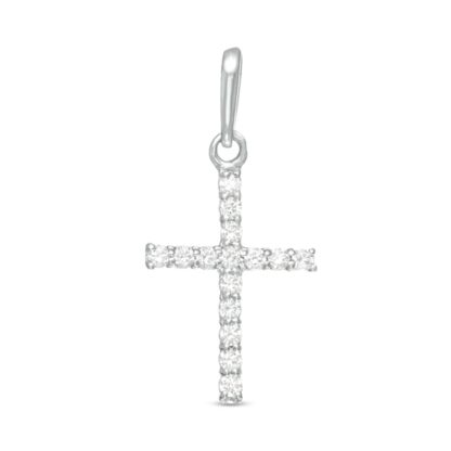 Cubic Zirconia Cross Necklace Charm in 10K Solid White Gold