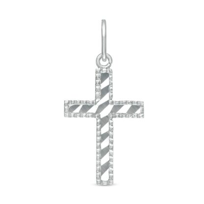 Diamond-Cut and Beaded Border Cross Necklace Charm in 10K Semi-Solid White Gold