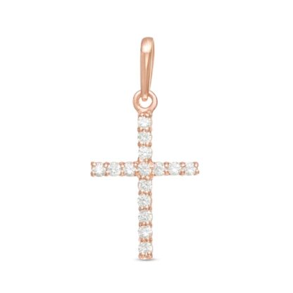 Cubic Zirconia Cross Necklace Charm in 10K Solid Rose Gold