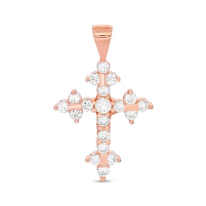 Cubic Zirconia Small Scallop Cross Necklace Charm in 10K Rose Gold