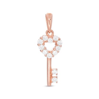 Cubic Zirconia Heart Key Necklace Charm in 10K Rose Gold