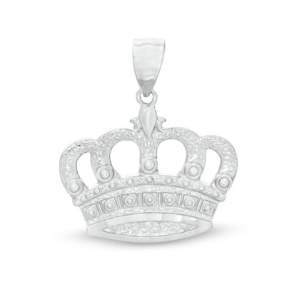 Milgrain-Finish Crown Necklace Charm in 10K Solid White Gold