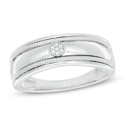 Composite Diamond Accent Rope Edge Wedding Band in Sterling Silver