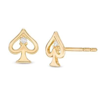 Cubic Zirconia Spade Symbol Stud Earrings in 10K Gold