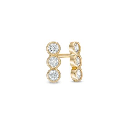 Cubic Zirconia Bezel-Set Linear Three Stone Stud Earrings in 10K Gold