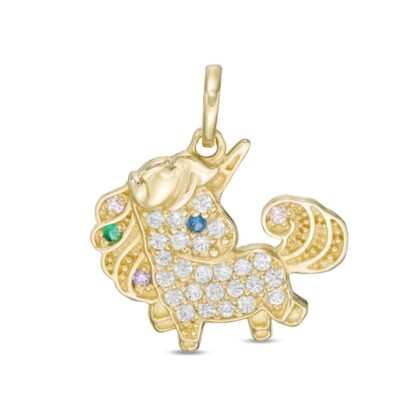 Child's Multi-Color Cubic Zirconia Unicorn Necklace Charm in 10K Gold