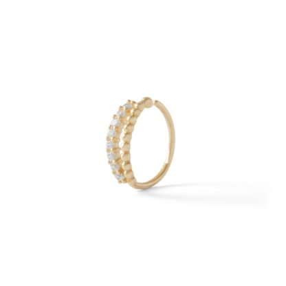 020 Gauge Cubic Zirconia Beaded Double Row Nose Ring in Solid 14K Gold