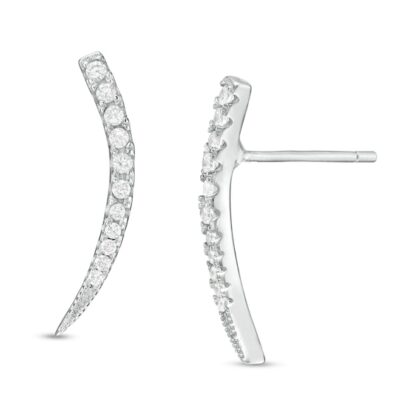 Cubic Zirconia Graduated Curve Crawler Earrings in Sterling Silver