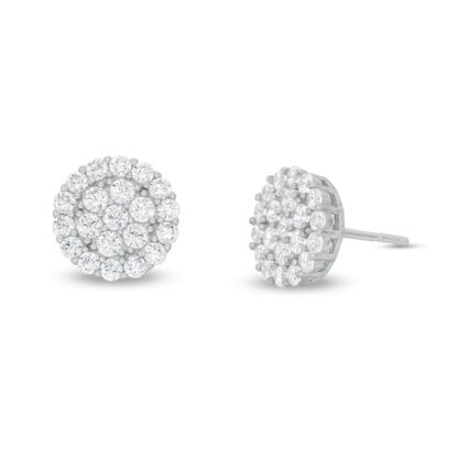 Cubic Zirconia Frame Flower Cluster Stud Earrings in Sterling Silver