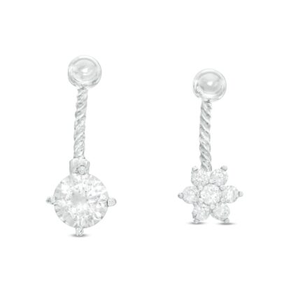 014 Gauge 8mm Cubic Zirconia Solitaire and Flower Textured Two Piece Belly Button Ring Set in Solid Stainless Steel and Brass