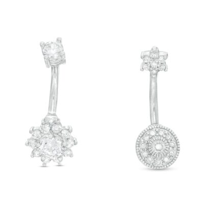 014 Gauge Cubic Zirconia Flower and Textured Frame Circle Two Piece Belly Button Ring in Stainless Steel and Brass