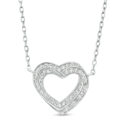 Cubic Zirconia Interlocking Hearts Necklace in Sterling Silver