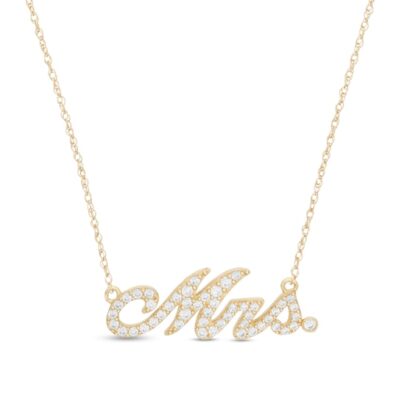 Cubic Zirconia Cursive "Mrs." Necklace in 10K Gold