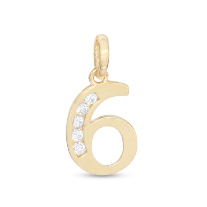 Cubic Zirconia Number "6" Necklace Charm in 10K Gold