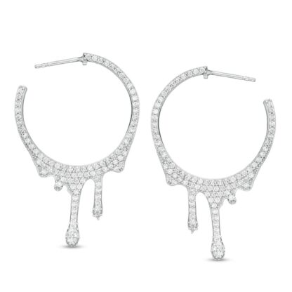 Cubic Zirconia Dripping Hoop Earrings in Sterling Silver