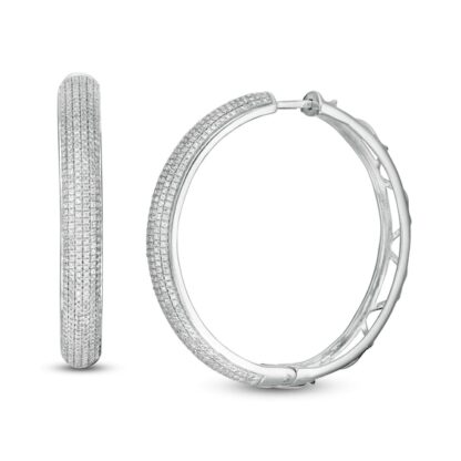 35mm Cubic Zirconia Multi-Row Dome Hoop Earrings in Sterling Silver