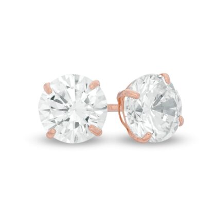 6mm Cubic Zirconia Solitaire Stud Earrings in 14K Rose Gold