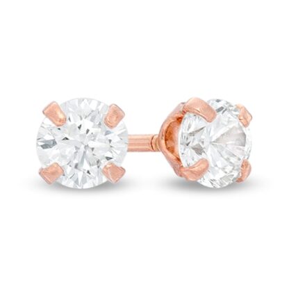 3mm Cubic Zirconia Solitaire Stud Earrings in 14K Rose Gold