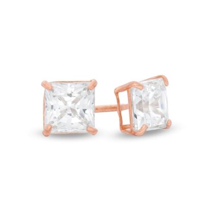 5mm Princess-Cut Cubic Zirconia Solitaire Stud Earrings in 14K Rose Gold