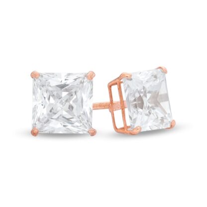 6mm Princess-Cut Cubic Zirconia Solitaire Stud Earrings in 14K Rose Gold