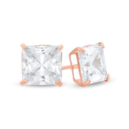 7mm Princess-Cut Cubic Zirconia Solitaire Stud Earrings in 14K Rose Gold