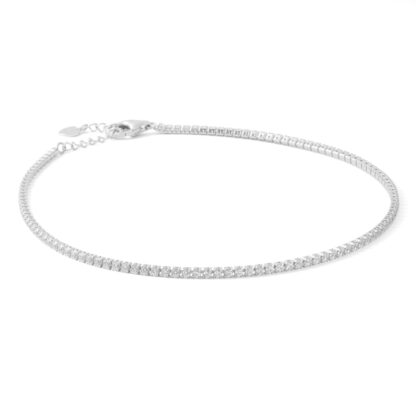 Cubic Zirconia Tennis Anklet in Solid Sterling Silver - 10"