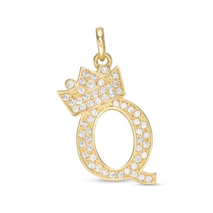 Cubic Zirconia "Q" Initial with Crown Necklace Charm in 10K Solid Gold