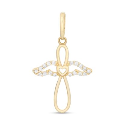 Cubic Zirconia Infinity Heart Angel Outline Necklace Charm in 10K Solid Gold