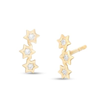 Cubic Zirconia Star Trio Stud Earrings in 10K Gold