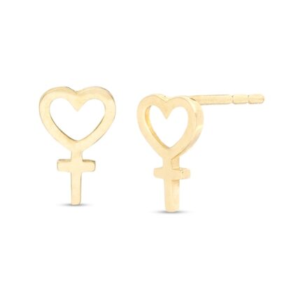 Heart Outline Cross Stud Earrings in 10K Gold