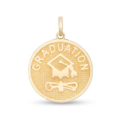 Textured "GRADUATION" Cap and Diploma Medallion Necklace Charm in 10K Gold