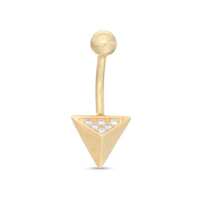 014 Gauge Cubic Zirconia Triangle Belly Button Ring in 10K Gold