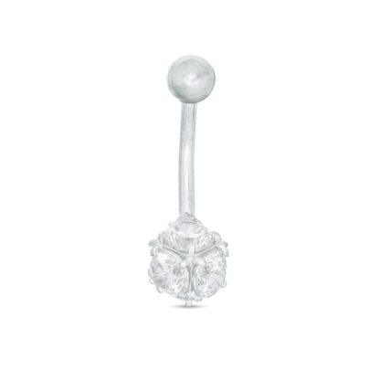 014 Gauge 4mm Cubic Zirconia Spiked Ball Belly Button Ring in 14K White Gold