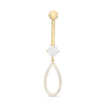 014 Gauge Cubic Zirconia Open Teardrop Dangle Belly Button Ring in 10K Gold