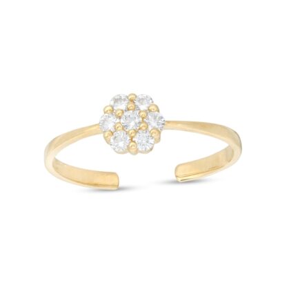 Adjustable Cubic Zirconia Flower Toe Ring in 10K Gold