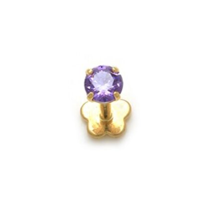 019 Gauge Purple Cubic Zirconia Solitaire Cartilage Barbell in 14K Gold