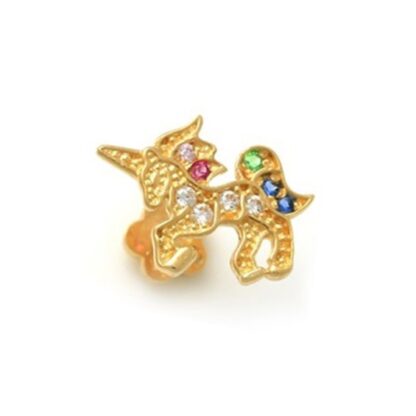 019 Gauge Multi-Color Cubic Zirconia Unicorn Cartilage Barbell in 14K Gold