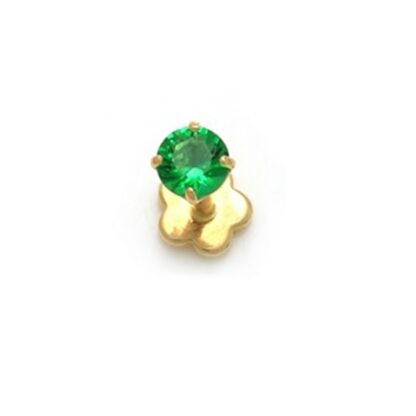 019 Gauge Green Cubic Zirconia Solitaire Cartilage Barbell in 14K Gold