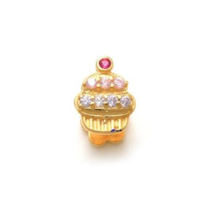 019 Gauge Multi-Color Cubic Zirconia Cupcake Cartilage Barbell in 14K Gold