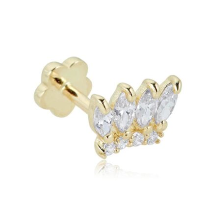 019 Gauge Marquise Cubic Zirconia Fan Cartilage Barbell in 14K Gold