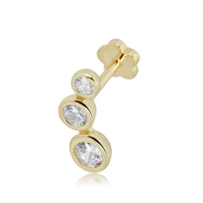 019 Gauge Cubic Zirconia Trio Crawler Cartilage Barbell in 14K Gold