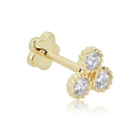 019 Gauge Cubic Zirconia Trio Cartilage Barbell in 14K Gold