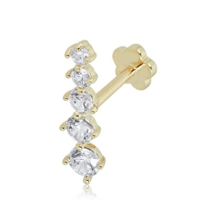 019 Gauge Cubic Zirconia Crawler Cartilage Barbell in 14K Gold