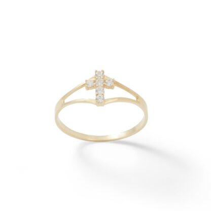 Child's Cubic Zirconia Cross Split Shank Ring in 10K Gold - Size 4