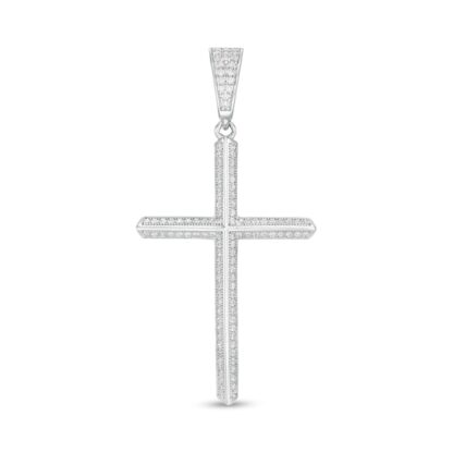 Cubic Zirconia Cross Necklace Charm in Solid Sterling Silver