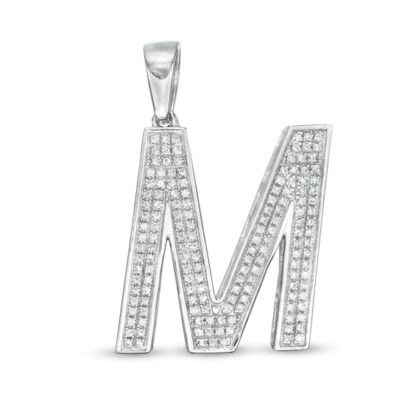 Cubic Zirconia Pavé "M" Block Initial Necklace Charm in Solid Sterling Silver