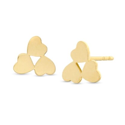 Heart Disc Trio Stud Earrings in 10K Gold