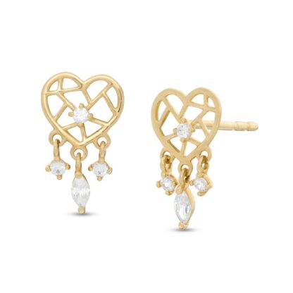 Marquise and Round Cubic Zirconia Heart Dreamcatcher Stud Earrings in 10K Gold