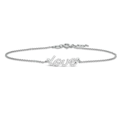 Cubic Zirconia Cursive "love" Anklet in Sterling Silver - 10"