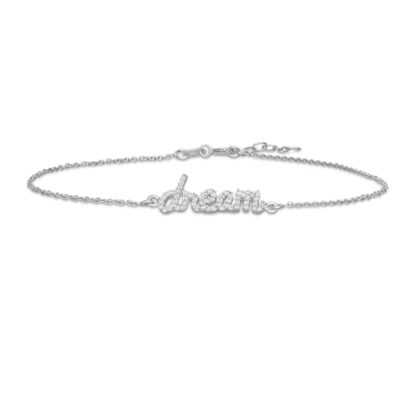 Cubic Zirconia Cursive "dream" Anklet in Sterling Silver - 10"